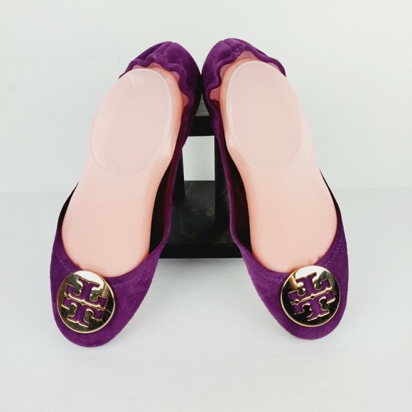 Tory Burch Women's Reva Slip On Ballet Flats Gold Logo Sz 7.5M NICE! - Picture 6 of 11